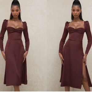 House of CB Arlinda Brown Midi Dress long sleeve e